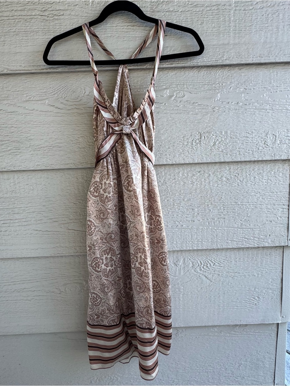 BCBGMaxAzria 100% Silk Beige and Brown Paisley Halter Midi Dress